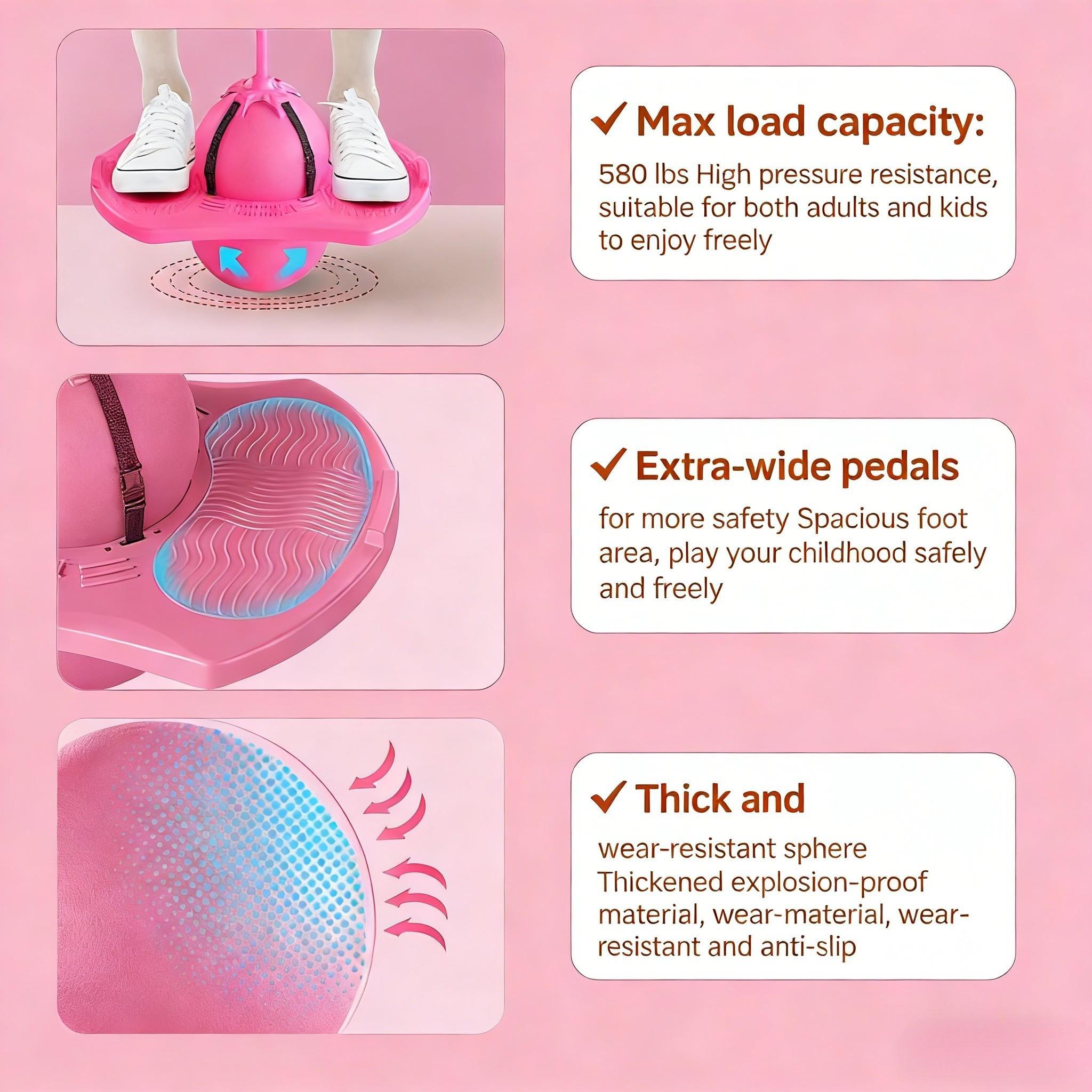 Bouncing Ball With Handle Pump, Balance Platform Bouncy Jump Pogo Ball, High Jump Trick Board Pogo Bouncing Ball, Safe and Fun Pogo Stick, Improves Balance & Coordination for Indoor Outdoor, Inflatable Fitness Toy Gift,for Balance/Coordination/Fitness