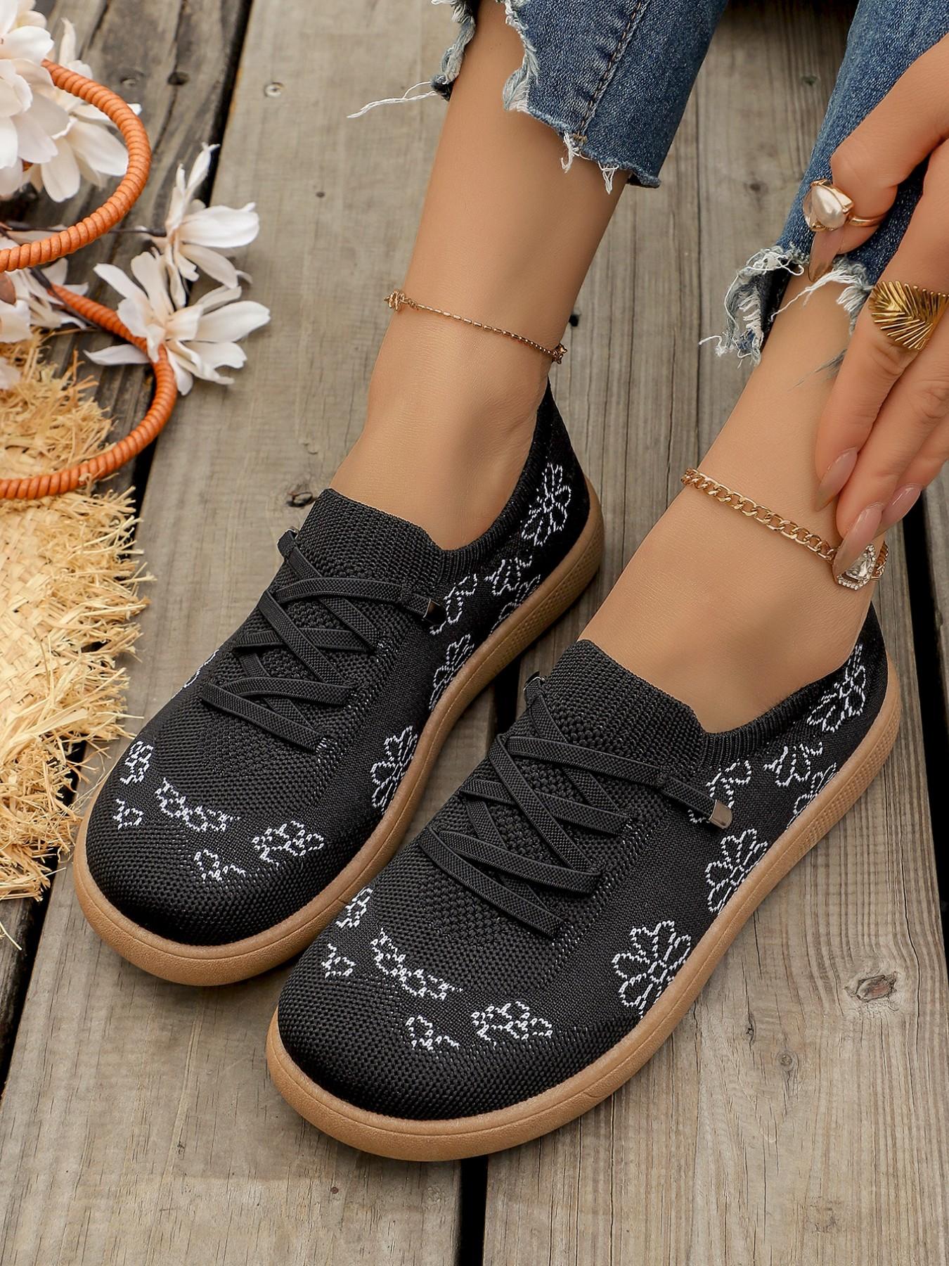 Women's Mesh Embroidered Casual Shoes, Soft Sole Anti-Slip Mom Shoes, Commuter Versatile Lazy Person Shoes, Comfortable Daily Wear