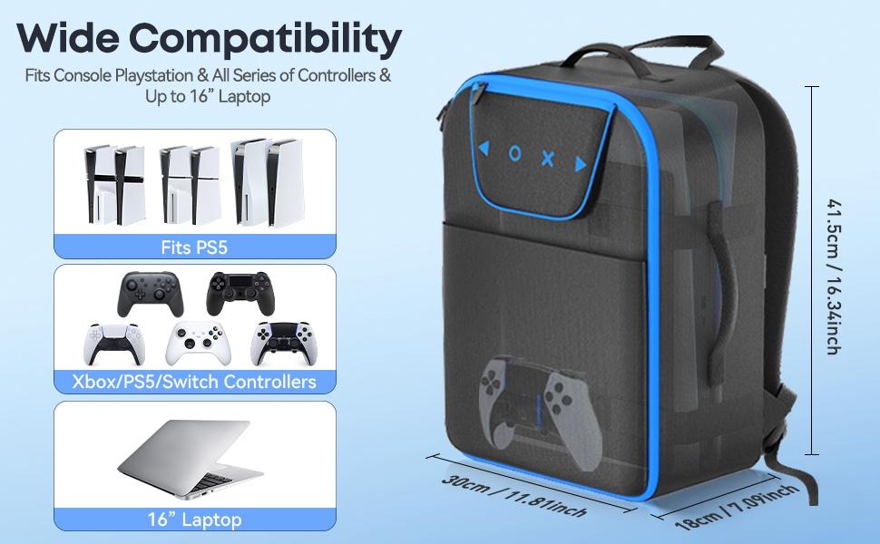 SUNDAY MIRTH Carrying Case Travel Compatible with PS5/ Slim/ Pro, PS5 Durable Airline Approved Backpack Fits 16" Laptop, Protective Travel Bag for Digital/ Disc Game Console, PS5 Accessories for Controller Disk Cable, Laptop Bags SUNDAY MIRTH Carrying Case Travel Compatible with PS5/ Slim/ Pro, PS5 Durable Airline Approved Backpack Fits 16" Laptop, Protective Travel Bag for Digital/ Disc Game Console, PS5 Accessories for Controller Disk Cable, Laptop Bags