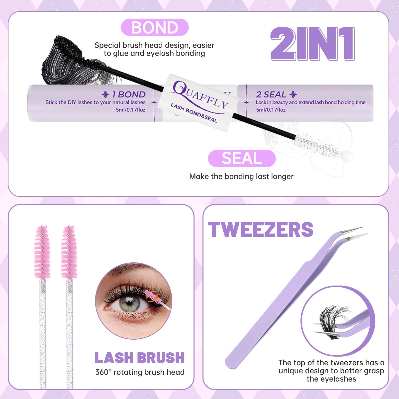 DIY Lash Extension Kit 100D+150D Volume Lash Clusters with Spikes Lash Extension Kit Bottom Lashes Wispy Cluster Eyelash Extensions Kit with Lash Bond and Seal Tweezer Brush Easy To Apply Eyelash Set