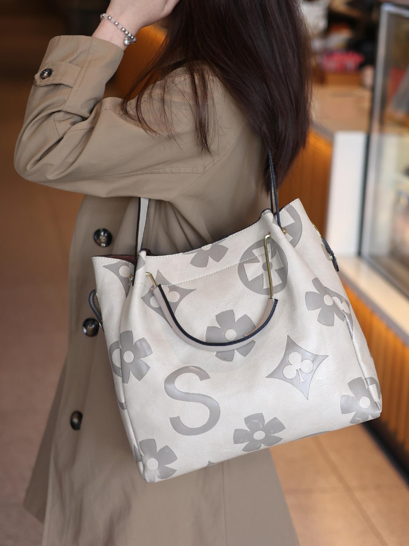 Women's Fashionable Floral Embossed Handbag Set, Including Large Capacity Handbag & Crossbody Bag, Trendy Versatile Daily Commuting Bag Set