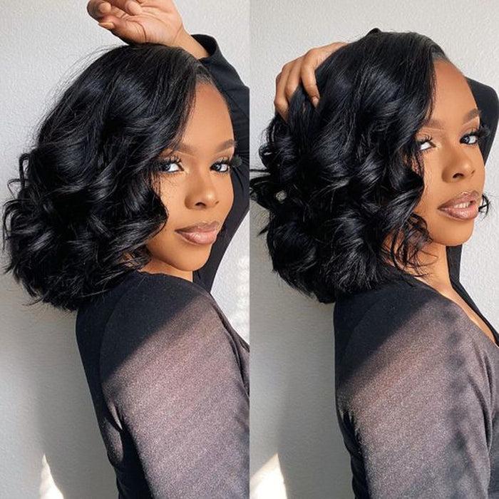 Subella Glueless Short Bob Wig Pre Cut Lace Body Wave 8x5 HD Lace Front Wigs Pre Plucked Human Hair For Women 200% Density 12 Inch
