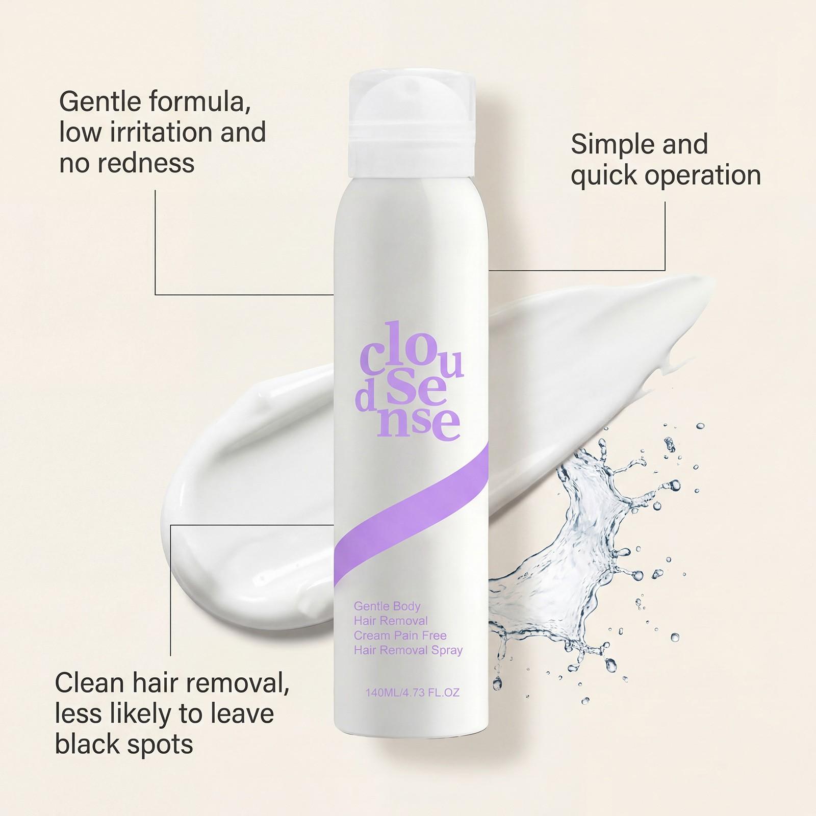 Smooth Body Hair Removal Kit, Gentle Cleansing, Moisturizing, Smooth Skin, Full Body Depilation, Portable Daily Use, Spray 140ML, Cream 100g, Scraper