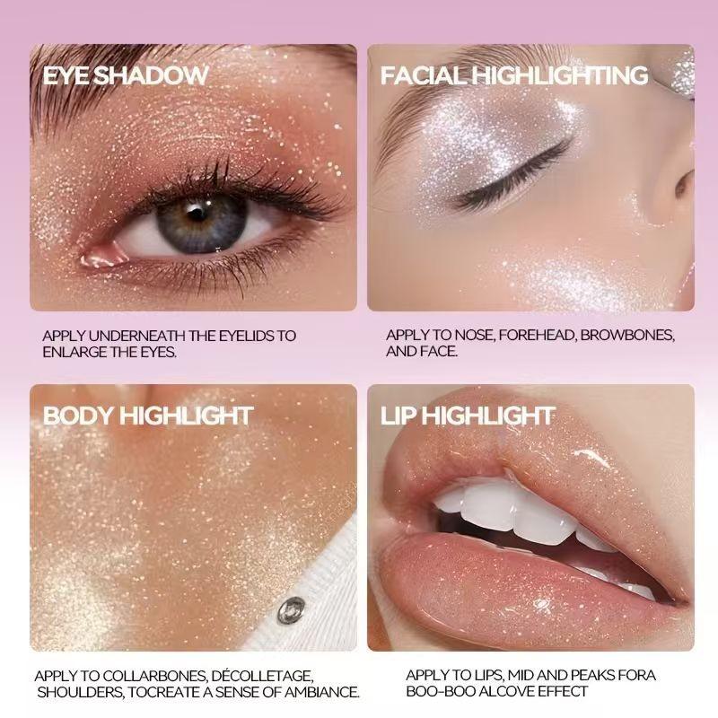 4 Colors Jelly Watery Eyeshadow Stick Set, Metallic Glitter Shimmer, Long Lasting Highly Pigmented Layerable Formula, Usable for Blush and Eyeliner, for Sparkling Eye Makeup and Facial Contouring, Ideal for Party and as Gift