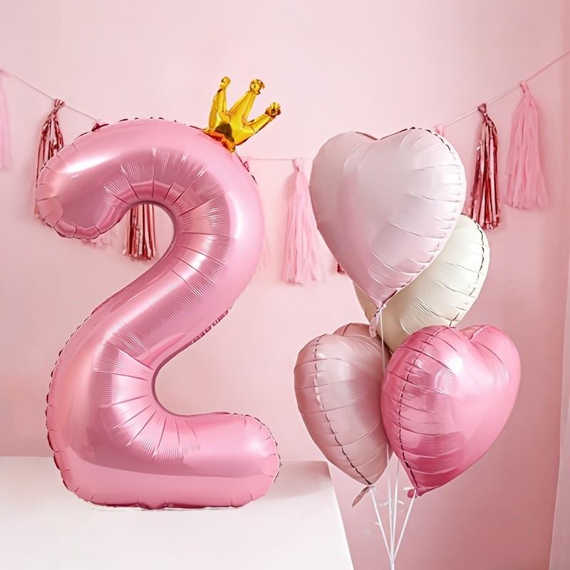 Pink number and heart-shaped balloon set, Birthday decorations, including balloons 1-9 with bow decoration and heart-shaped balloons - suitable for birthday parties, weddings, Valentine's Day decoration - pink party supplies