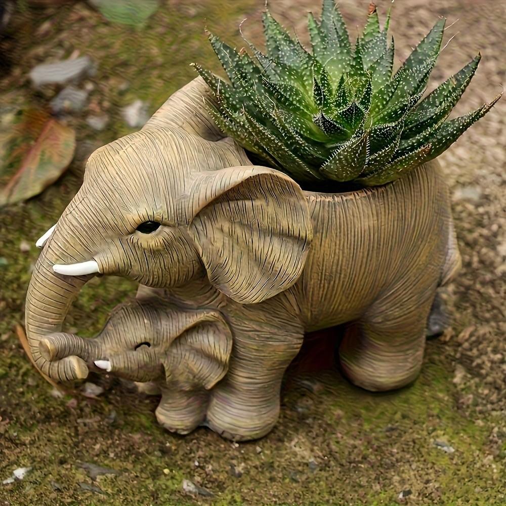 Charming Elephant Succulent Planter, Handmade Resin Flower Pot, Textured Design, Lightweight Durable, Indoor Outdoor Decor