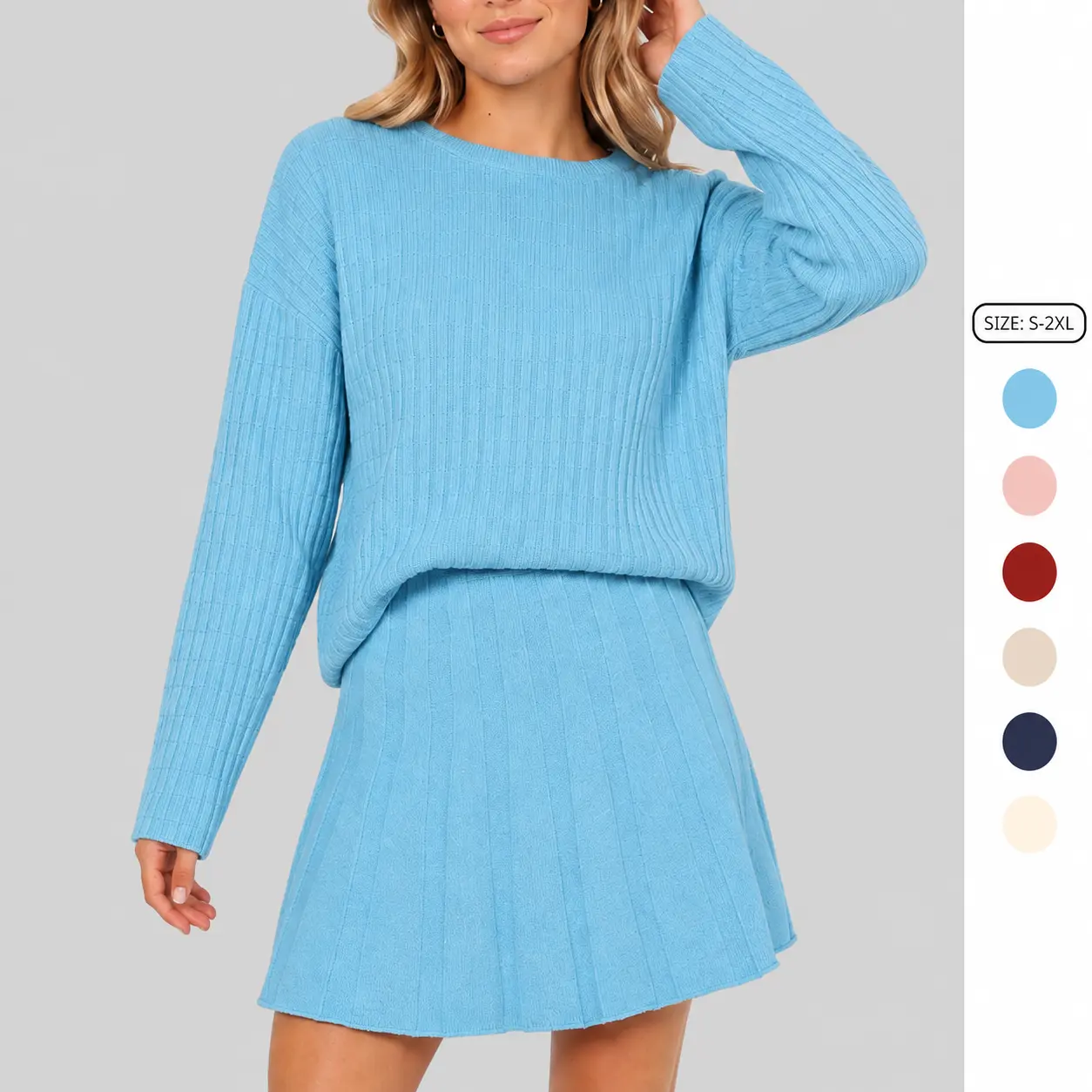 Imily Bela Women's 2 Piece Outfits 2026 Plaid Knit Mock Neck Long Sleeve Sweaters and Mini Skirt Two Piece Sets