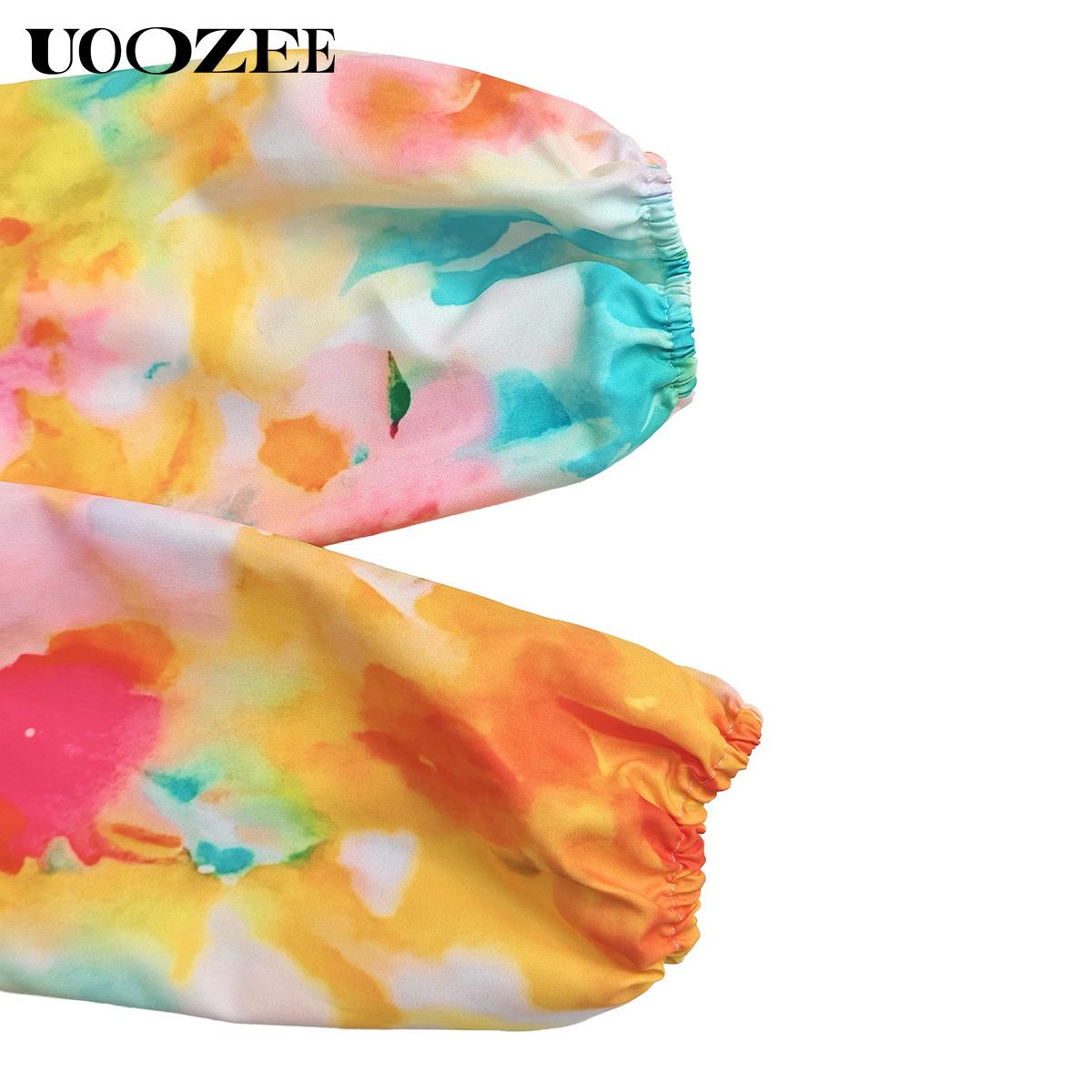 UOOZEE Women's Floral Print Long Sleeve Maxi Dress, Lightweight A-Line Style Polyester Shirt Dress with Pockets for Party, Elegant Dresses For Women