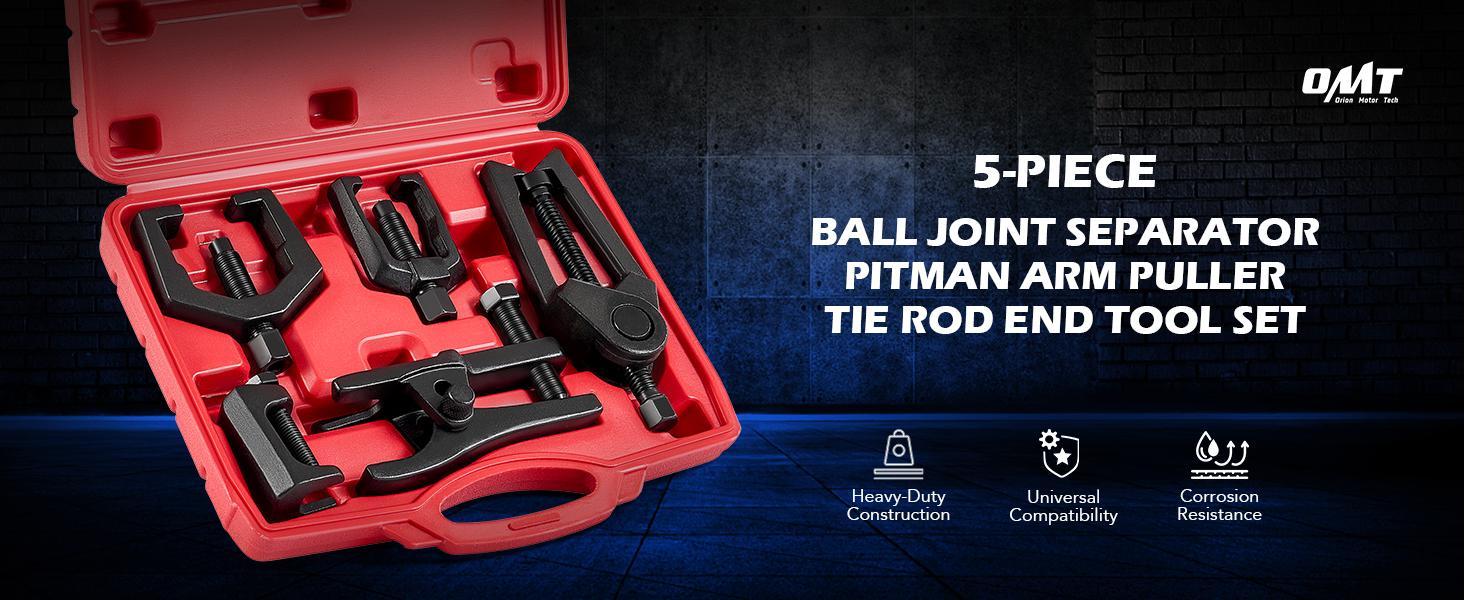 OMT 5-in-1 Heavy Duty Ball Joint Separator, Pitman Arm Puller, Tie Rod End Tool Set, Splitter Removal Kit Red/Blue/Red Black, Mutifunction Tool Set for Front End Service, Gift for men, Home car repair, Automotive Maintance
