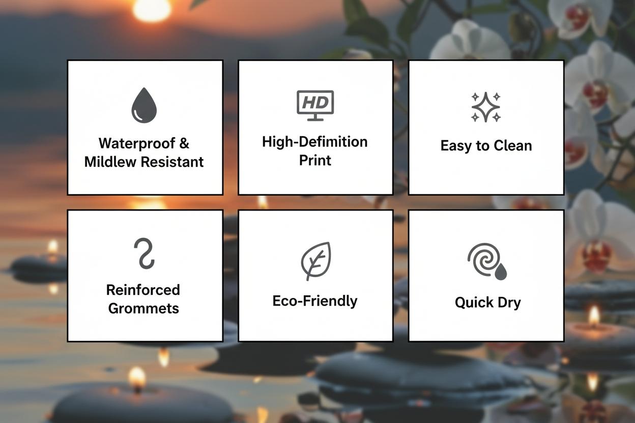 Calm Spa Style Orchid River Stone Bath Curtain, Healing Water Scene Candle Fabric Bathroom Curtain, Soft Polyester Shower Divider