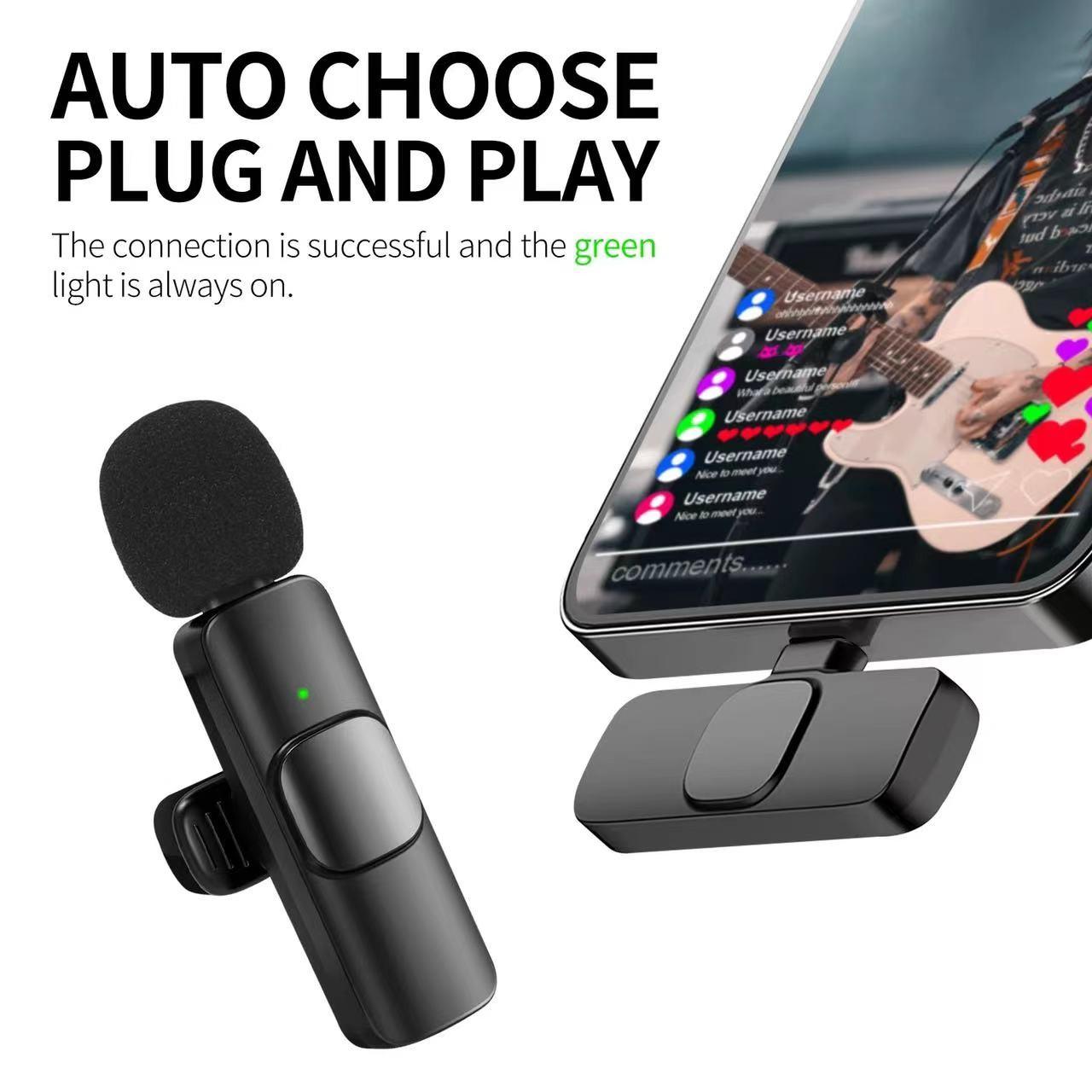 Wireless lavalier microphone (with velvet microphone cover) suitable for IOS or Android black mini professional noise cancelling microphone, mobile live streaming, suitable for outdoor video logs, travel TikTok and adventure vlogs, noise cancelling microp