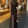 Women's Solid-Color Ruched Sheer-Mesh Bodycon Maxi Dress with Cap Sleeves and Mock Neck, Elegant Formal Wear Evening Gown for Parties and Holiday Events