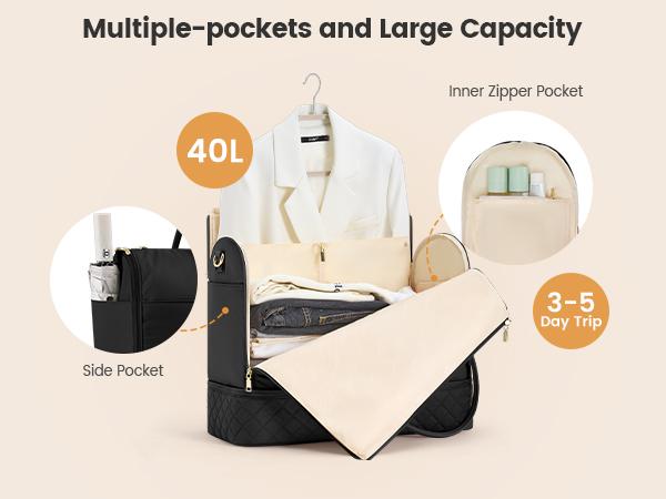 【Valentine's Day Gift】LOVEVOOK Hanging Suitcase Suit Bag for Women with Shoe Compartment and Toiletry Pouch, Convertible 2 in 1 Garment Bag, Waterproof Weekender Bag with Toiletry Bag, Carry On Travel Duffel Bag for Business Trip, Wedding