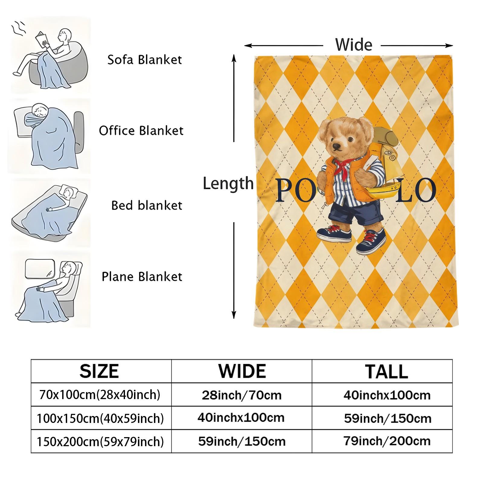 Luxury Polo Bear Fleece Blanket, Yellow Argyle Nautical & Reading Bear Multi-Style, Soft Skin-Friendly Breathable Thick Warm Throw for Sofa Bedroom Home