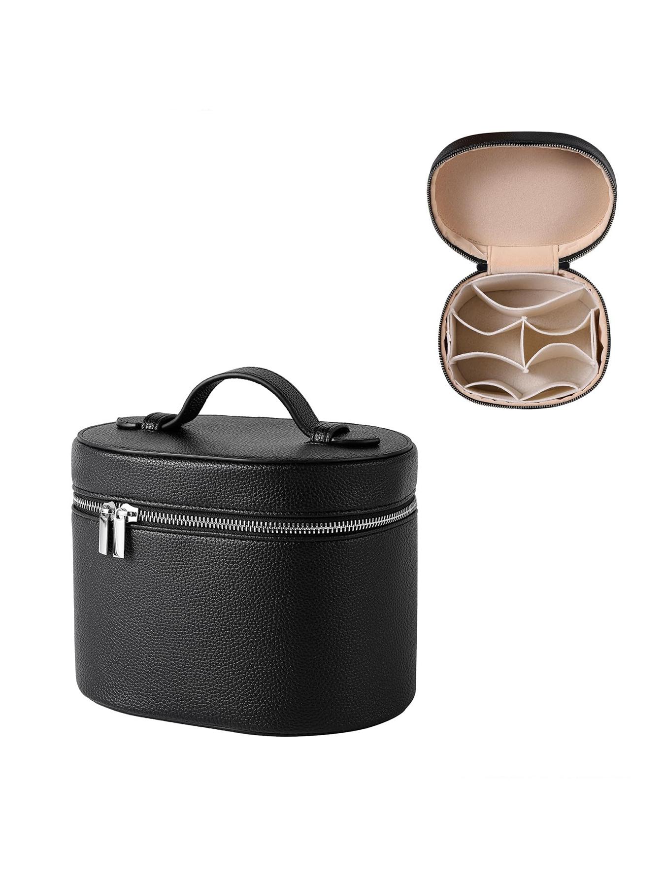 Fashion PU Cosmetic Bag, Large Capacity Travel Makeup Pouch, Detachable Lining, Solid Pattern, All Seasons, Women's Vanity Case