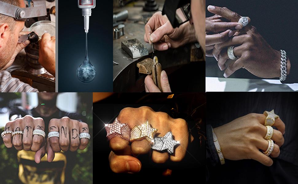FASACCO 5pcs Bling Pinky Ring Iced Out Ring CZ Punky Rappers Ring Star Dollar Sign Hip Hop Ring for Men Gift Decorative Jewelry FallFreshness