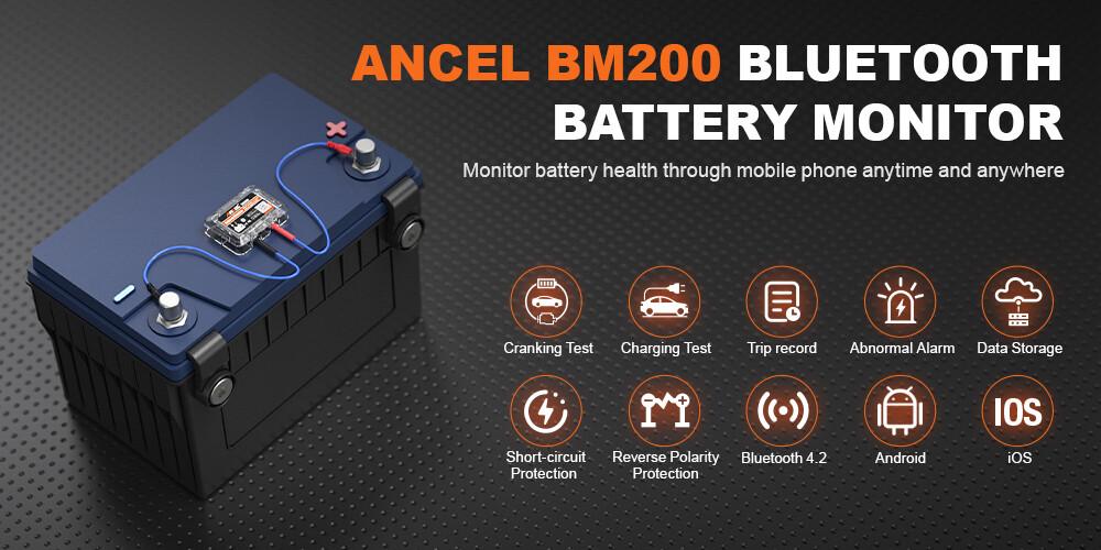 ANCEL BM200 12V Car Battery Tester, Automotive Battery Monitor Analyzer Bluetooth IP67 Waterproof, Auto Battery Diagnostic Cranking Charging Test Suit for 12V Battery, Car, Motorcycle, RV, Truck, Boat Vehicle