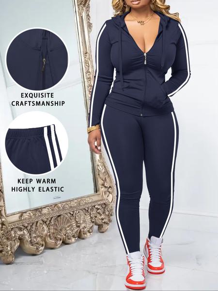 Women's Fall Zipper Hoodie and Skinny Pants Outfit Set, Casual Long Sleeve Pullover with Pocket Design, Two-Piece for Daily Wear