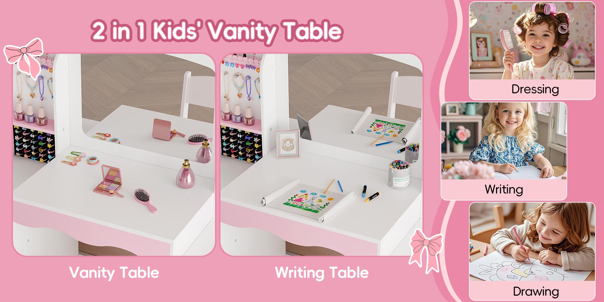 Topwin Blush Pink Dream Vanity Set/ Mirror & Free Throne Chair - 42-Slot Organizer Makeup Dressing Desk