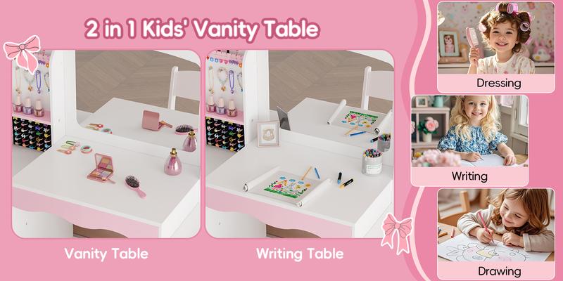 Topwin Blush Pink Dream Vanity Set/ Mirror & Free Throne Chair - 42-Slot Organizer Makeup Dressing Desk Topwin Blush Pink Dream Vanity Set/ Mirror & Free Throne Chair - 42-Slot Organizer Makeup Dressing Desk