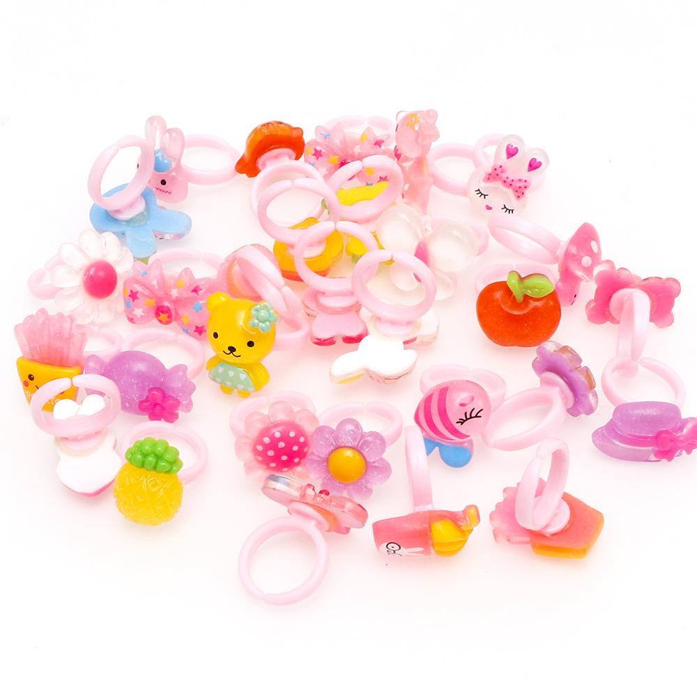 Sweet Cartoon Plastic Kids Rings - Strawberry/Princess/Vegetable/Fruit/Eyes Creative Assorted Designs Best Children's Day Gift
