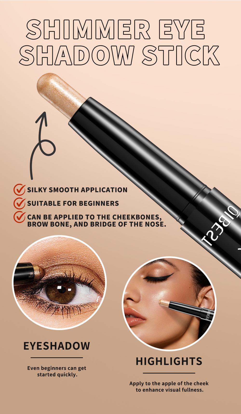 8 Color Shimmer Highlighter Eyeshadow Stick, Long-Lasting Natural Brightening, Lazy Eye Shadow Brush Set, One-Touch Application