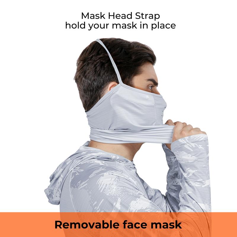 【RODEEL】931 Sun Hoodie Shirts w/ Removable Mask Neck Gaiter Men UPF 50+ UV Protection Long Sleeve Lightweight Quick Dry Moisture Wicking Breathable Cooling Athletic Activewear for Outdoor Sports Hiking Camping Fishing Construction Roofing, Holiday Gift