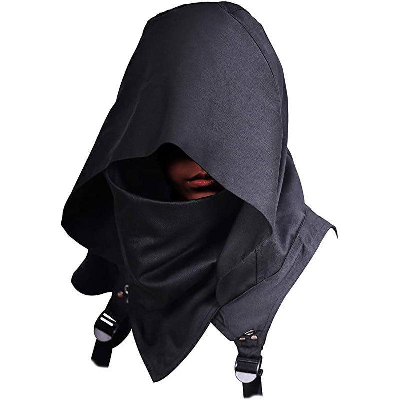 Menswear Cowl Hood Polyester Hooded Cloak Cape - Adult One Size Clothes for Cyberpunk Cosplay, Medieval Warrior Outfit & Daily Wear