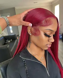 Burgundy Wig Human Hair 13x4 HD Transparent Lace Front Wig Straight 99J Red Wine Lace Frontal Wig Blended Hair Colored Reddish Brown Lace Frontal Wigs 200% Density Pre Plucked with Baby Hair