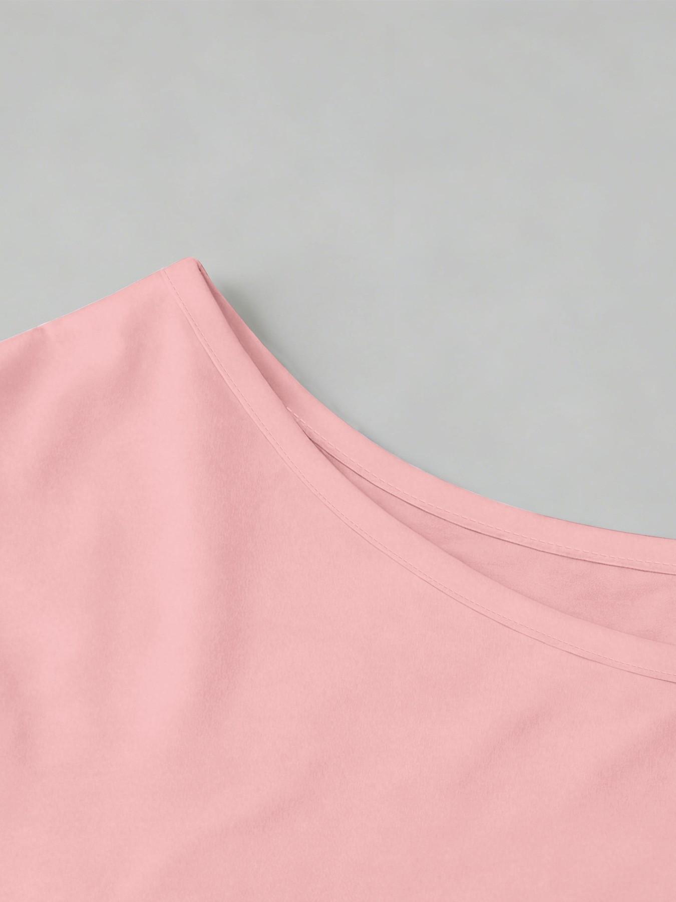 Plus Size Women's Asymmetrical Shoulder Top, Trendy Fashion Short Sleeve Blouse, Thin Lightweight Fitted Daily Wear for Plus Size Ladies