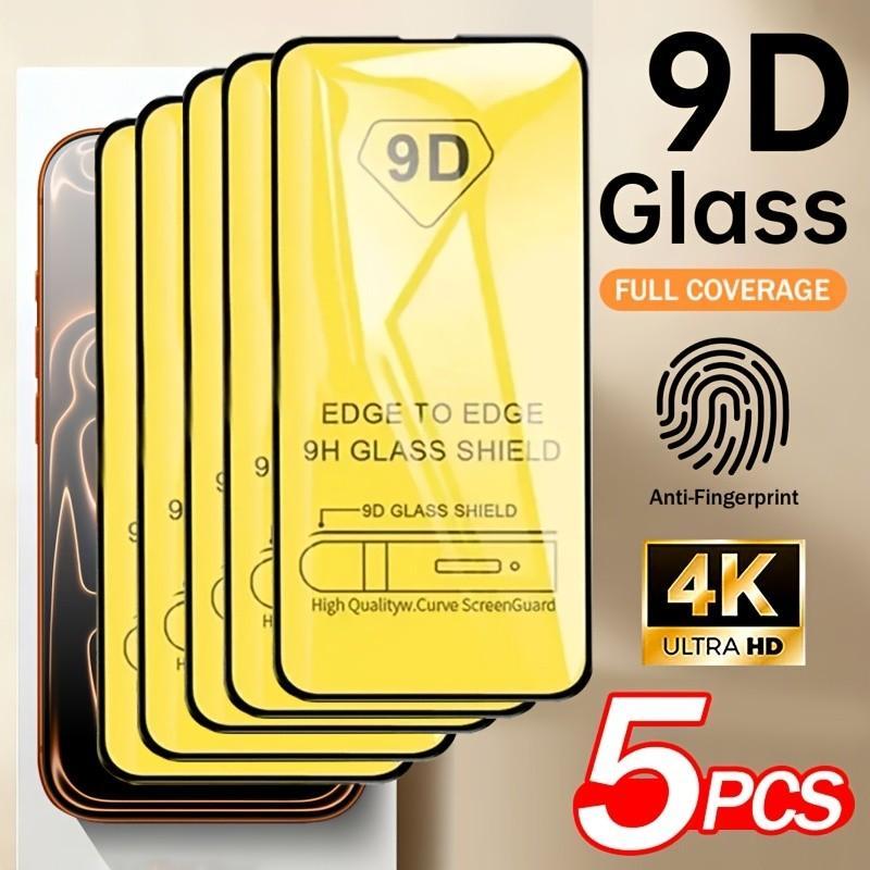 5 Pcs 9D Tempered Glass Screen Protector for iPhone X/XS/XR/XS Max/11/12/13/14/15/16/16e/17e/17/Pro Max/Air Series, High-Definition Glossy Finish, Easy Installation, Scratch & Impact Resistant, Anti-Fingerprint