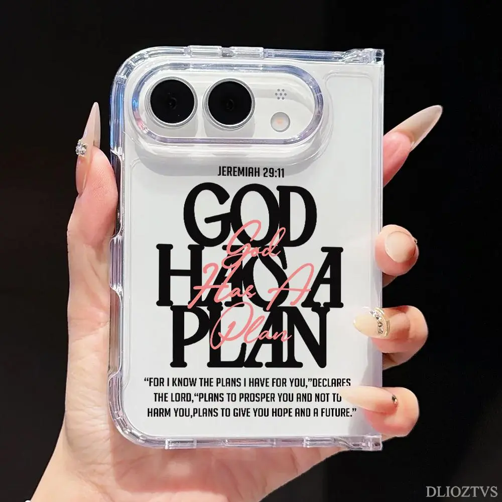 God Has a Plan Word Art Pattern Phone Case For iPhone DUO, Shockproof Minimalist High Transparency Acrylic Fold Cellphone Cases Cover Accessories, Nice Gift For Yourself and Friends