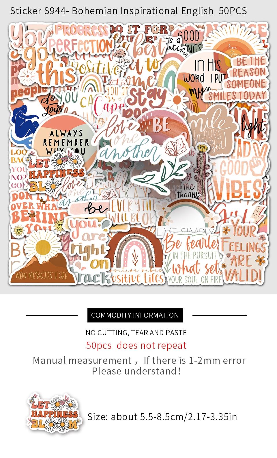 50-Piece Boho Inspo Sticker Pack - Motivational Decals for Cars & Phone Cases (Bohemian Doodles)