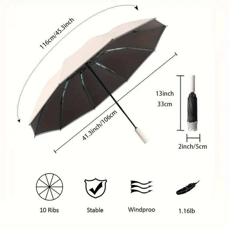 Double 10 Bone Reverse Automatic Umbrella, Reflective Strip Safety Folding Umbrella, Sun Rain Two-Use Anti-Bounce Shade Umbrella, Lightweight Foldable Umbrella, Portable Folding Umbrella, Sunshade Umbrella