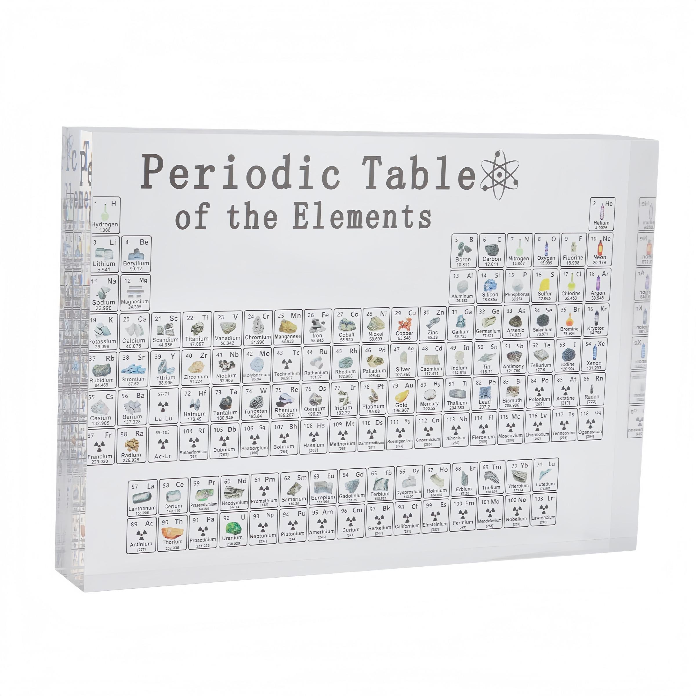 Periodic Table with Real Elements, 1 Count Acrylic 3D Periodic Table with Flange Pocket, Visual Learning Tools, School & Educational Supplies, Office Decor