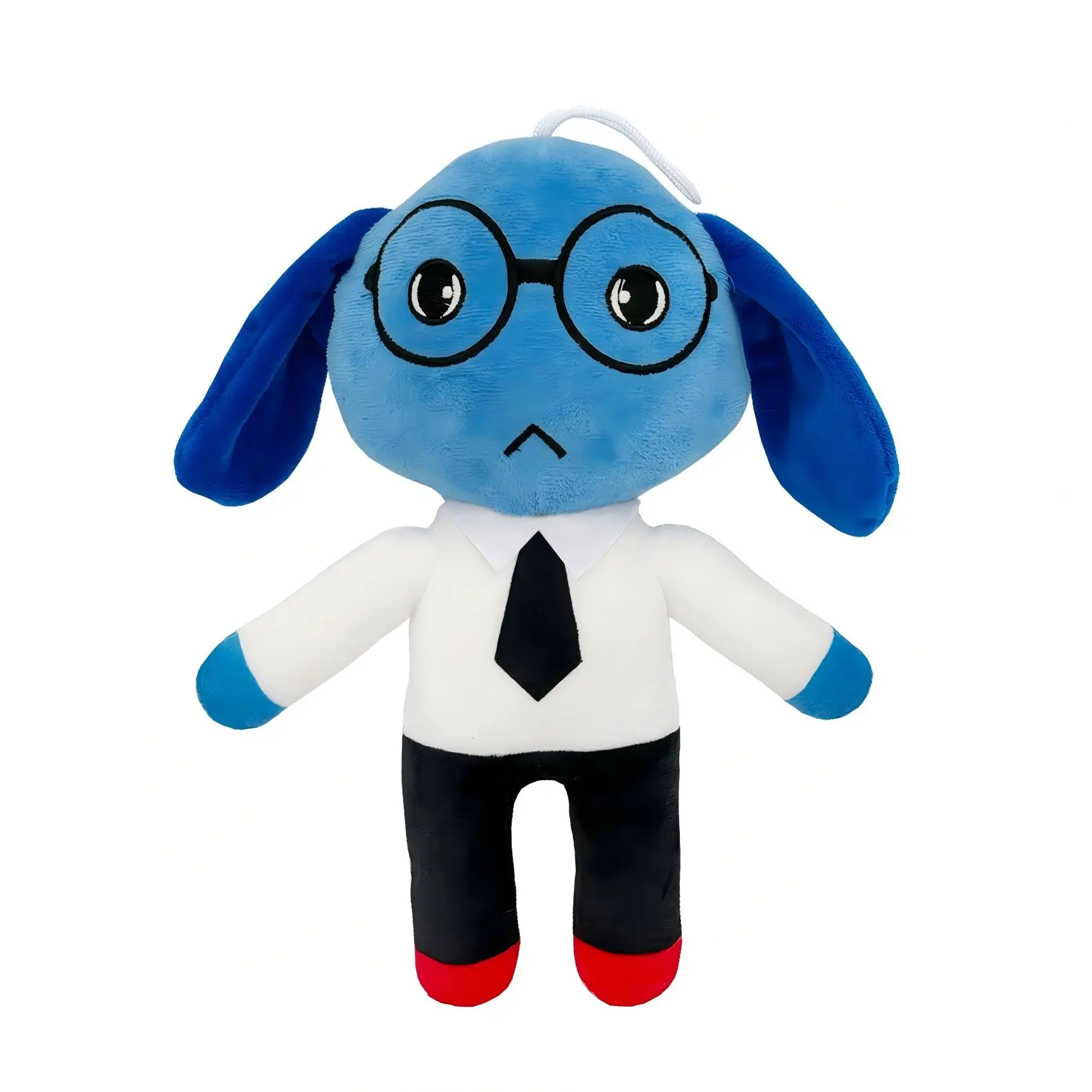 White shirt, blue dog