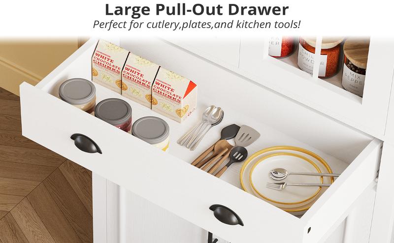 【2 Packages Shipping】IRONCK Kitchen Pantry Cabinet 72" Height, Freestanding Cupboard with Drawer, Sliding Storage Rack, and 6 Hanging Shelves for Dining Room, Laundry