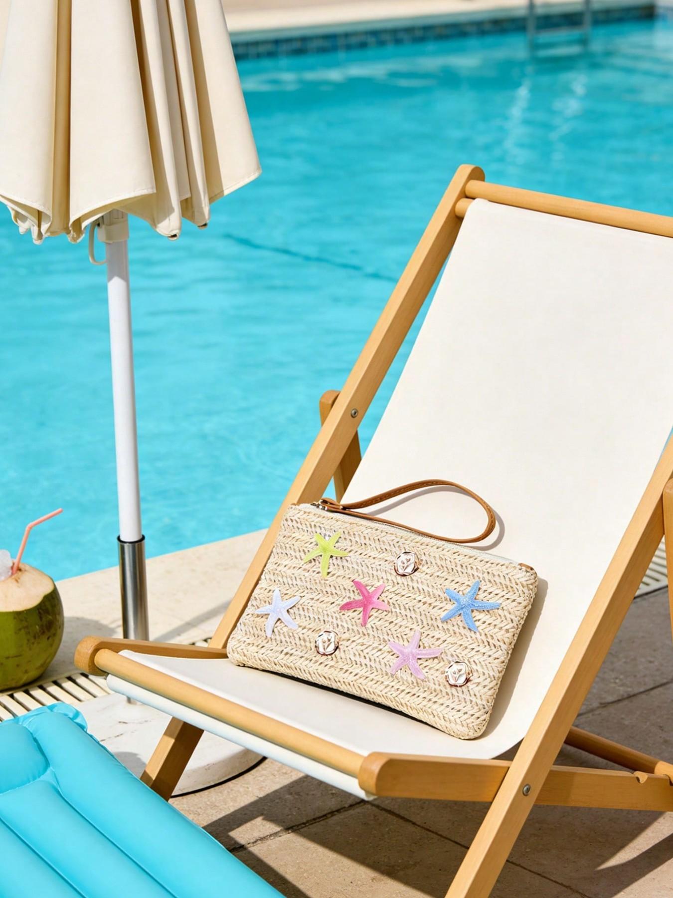 Boho Starry Straw Handbag, Colorful Star Decor, Beach Travel Bag, Summer Vacation, Casual Outings, Mother's Day Gift, Women & Teens