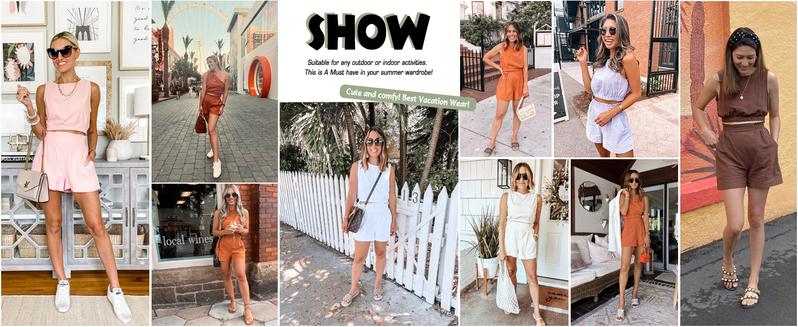 FISOEW Women's 2pcs Summer Outfits Sleeveless Crop Tank Top and High Waist Pocketed Shorts Loose 2 Piece Short Sets Clothes Suit 2 piece sets women Casual Womenswear Shirts Vest Cropped Breathable Chic Birthday Comfy Lightweight Solid Trend Elastic