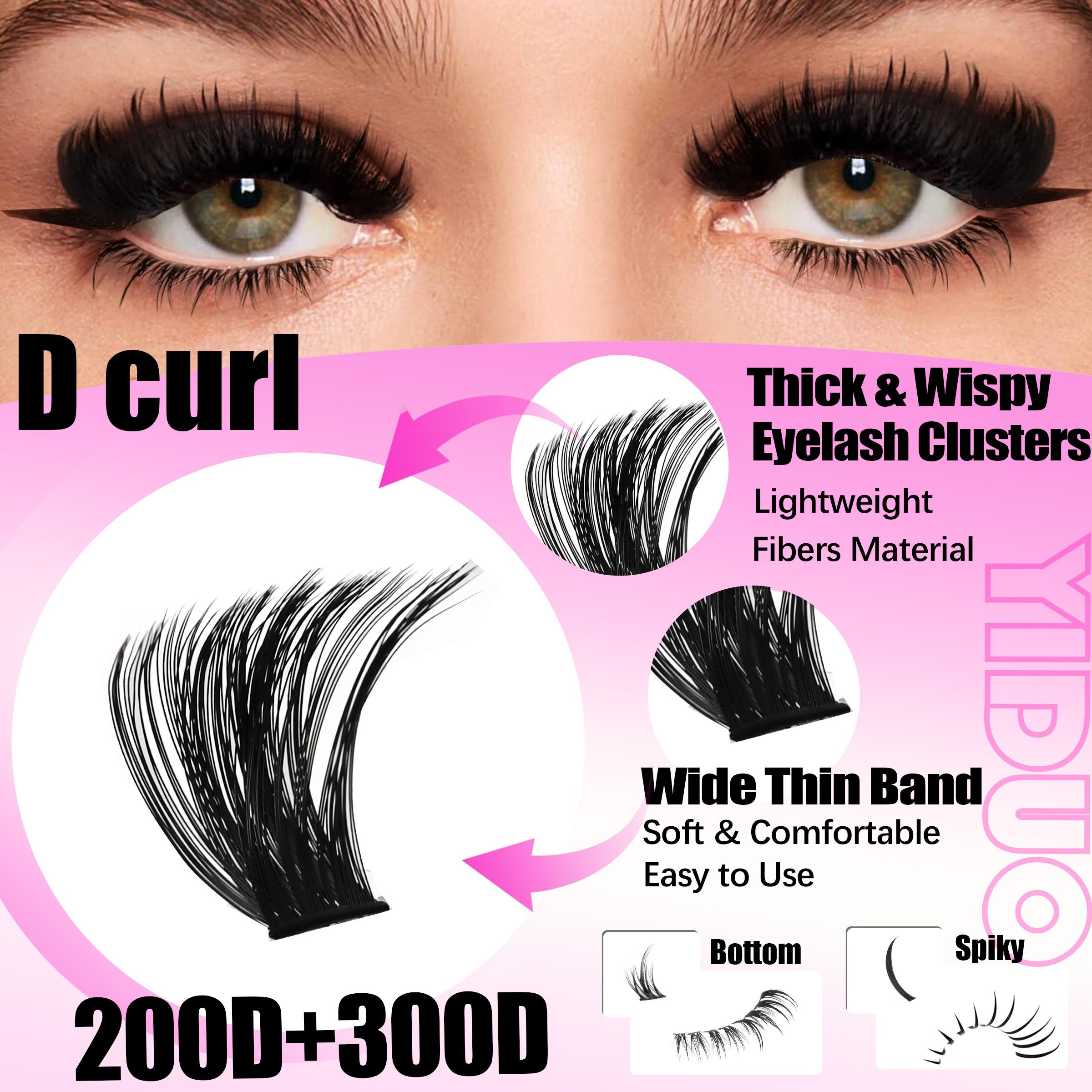 8-Style Volume D-Curl Individual Lash Clusters Kit - 1520-Piece, 40D-300D & Bottom/Spiky Styles - Eyelash Extensions Kit with Lash Bond & Seal, Tweezers, Remover, Eyeliner Pencil & Eyelash Brush - Easy DIY At-Home Eyelash Set