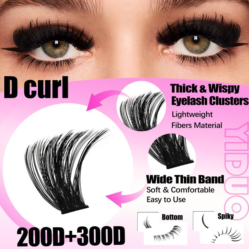 8-Style Volume D-Curl Eyelash Cluster Kit - 1520-Piece, 40D-300D & Bottom/Spiky Styles - Eyelash Extensions Kit with Lash Bond & Seal, Tweezers, Remover, Eyeliner Pencil & Eyelash Brush - Easy DIY At-Home Eyelash Set