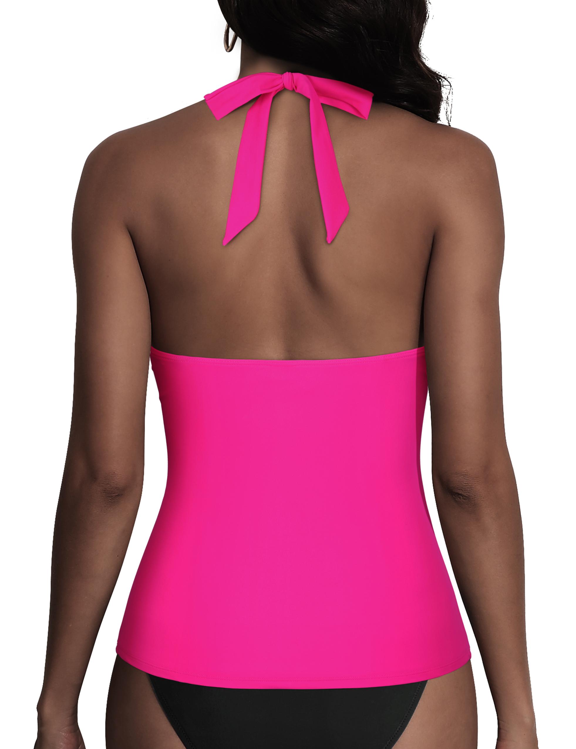 [dealforyoudays]Hilor Women's Underwire Tankini Tops Ruched Tummy Control Bathing Suit Tops Plunging Halter V Neck Swimsuit Twist Swim Top Only