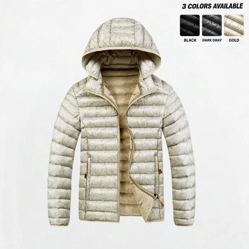 Men's hooded puffer jacket with full zipper closure and soft inner ...