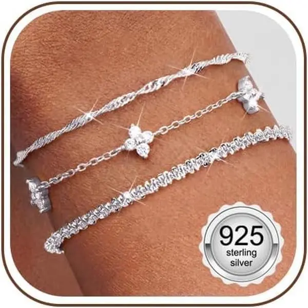 3 Pcs Bracelets for Women 925 Sterling Silver Bracelets Stack