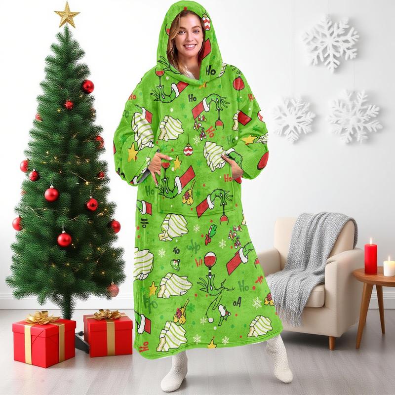 hoodie blanket，Wearable Blanket，Hooded Blanket, Wearable Throw, Christmas Monster Hoodie Blanket, Digital Print Flannel, Soft Warm, Sofa Cover, Home Leisure, Air Conditioning，Christmas Gift,Valentine's Day gift, Cartoon Pattern Blanket