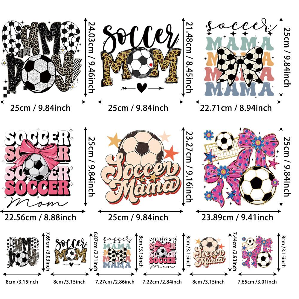 Football Theme DTF Iron-On Transfer Stickers Set of 12, Soccer Mom Game Day Iron-On Stickers, Heat Transfer Stickers for DIY Clothes Backpacks