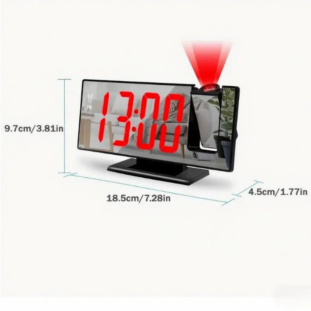 180° arm-extending projection alarm clock, LED projection digital alarm clock with USB interface, tabletop alarm clock, home decoration, suitable for bedrooms, deep sleepers, luminescent, mirror, Multifunctional alarm clock