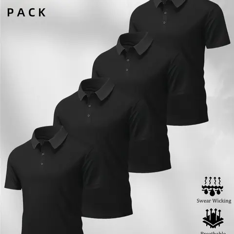 4-Pack Casual Sport Short Sleeve Polo Shirts, Loose Fit, Breathable Quick-Dry, Versatile for Work, Shopping, Outdoor, Golf, Running