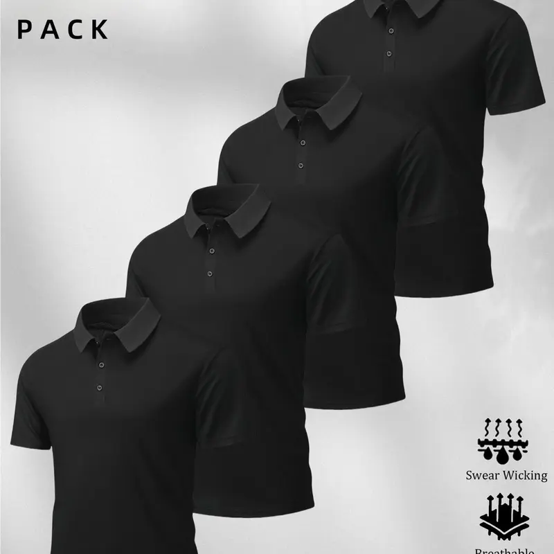 【Black Friday】4-Pack Casual Short Sleeve Polo Shirts, Loose-Fit, Breathable Quick-Dry Fabric, Versatile Sports Tops for Office, Shopping, Running and Outdoor Activities