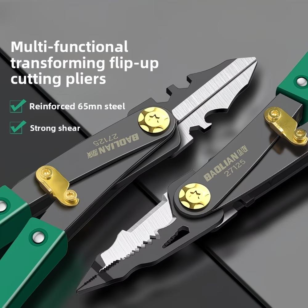 Dual-Head Multi-Function Scissors, High Hardness Deformable Flip Two-In-One Wire Stripping Tool, Quick Powerful Cutting Instrument